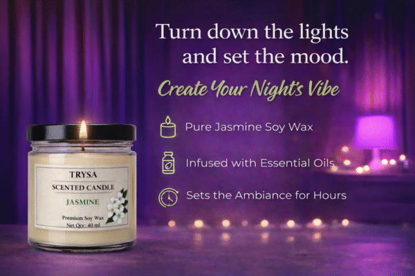 Jasmine Fragrance Handmade Jar Candle – Relaxing Decorative Candle Trysa Candle