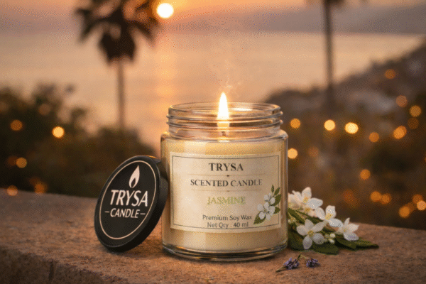 Jasmine Fragrance Handmade Jar Candle – Relaxing Decorative Candle Trysa Candle
