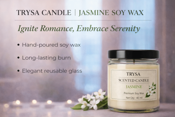 Jasmine Fragrance Handmade Jar Candle – Relaxing Decorative Candle Trysa Candle