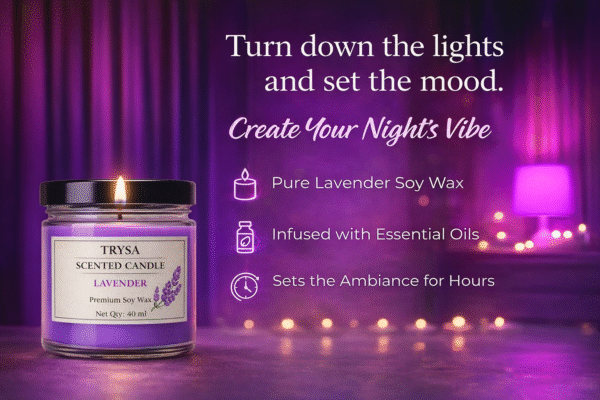 Lavender Fragrance Handmade Jar Candle – Decorative & Aromatherapy Candle trysa candle