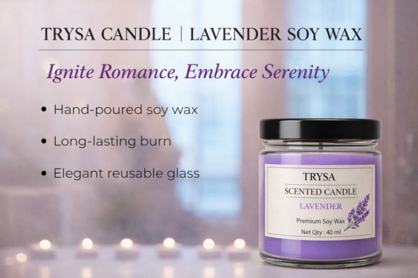 Lavender Fragrance Handmade Jar Candle – Decorative & Aromatherapy Candle trysa candle