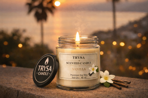 Premium Handmade Vanilla Jar Candle – Soothing Fragrance Decorative Candle Trysa Candle