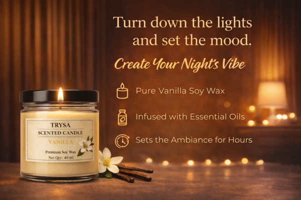 Premium Handmade Vanilla Jar Candle – Soothing Fragrance Decorative Candle Trysa Candle