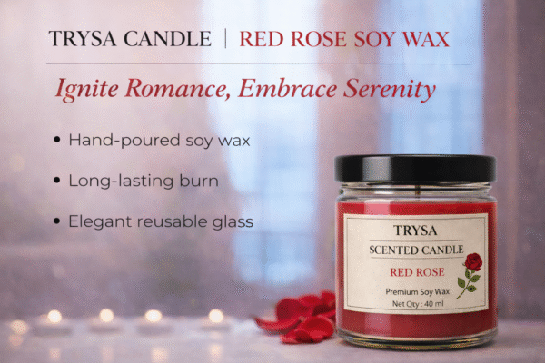 Rose Scented Handmade Jar Candle (149g) – Aromatherapy Decorative Candle for Home trysa candle (2)