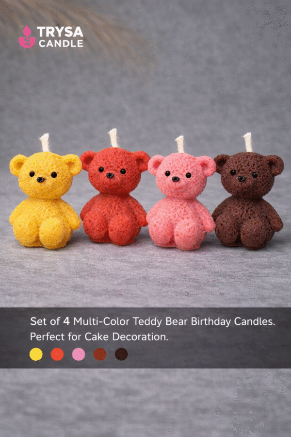 Yellow Red Pink Drak Brown Teddy Bear Birthday Candle Cute Decorative Cake Candle Trysa Candles