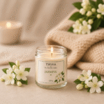 Premium Scented Jasmine Jar Candle| Luxury Candle| Hand Crafted| Natural Soy Wax| Yoga & Meditation Candles| Non Toxic| Smokeless | Romantic Decoration for Diwali, Anniversary, Birthday & Valentine's Day | Gift for Her, Him, Girlfriend & Boyfriend | Trysa candle pack of 1