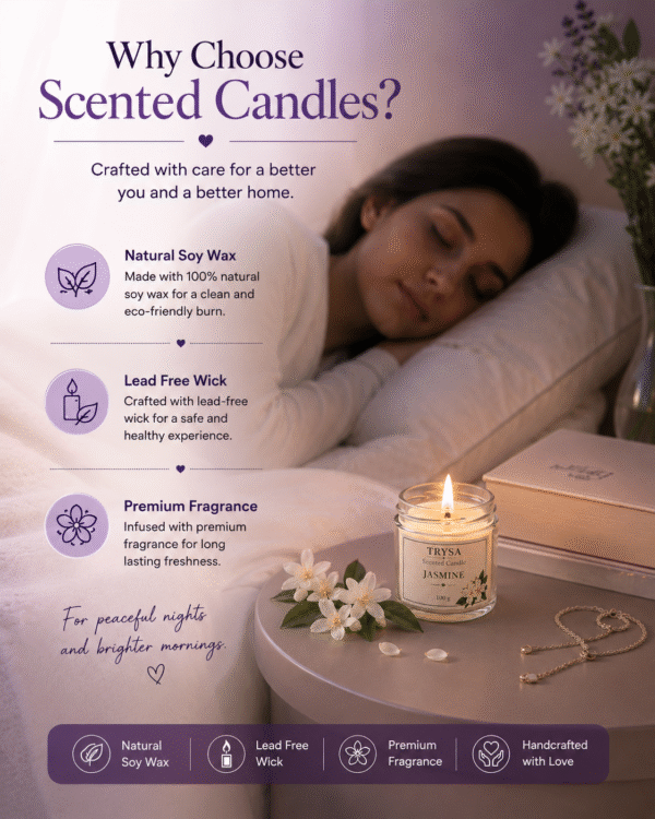 Premium Scented Jasmine Jar Candle| Luxury Candle| Hand Crafted| Natural Soy Wax| Yoga & Meditation Candles| Non Toxic| Smokeless | Romantic Decoration for Diwali, Anniversary, Birthday & Valentine's Day | Gift for Her, Him, Girlfriend & Boyfriend | Trysa candle pack of 1