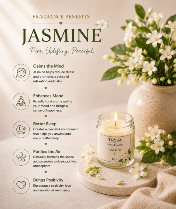 Premium Scented Jasmine Jar Candle| Luxury Candle| Hand Crafted| Natural Soy Wax| Yoga & Meditation Candles| Non Toxic| Smokeless | Romantic Decoration for Diwali, Anniversary, Birthday & Valentine's Day | Gift for Her, Him, Girlfriend & Boyfriend | Trysa candle pack of 1