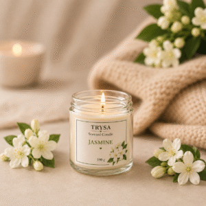 Premium Scented Jasmine Jar Candle| Luxury Candle| Hand Crafted| Natural Soy Wax| Yoga & Meditation Candles| Non Toxic| Smokeless | Romantic Decoration for Diwali, Anniversary, Birthday & Valentine's Day | Gift for Her, Him, Girlfriend & Boyfriend | Trysa candle pack of 1