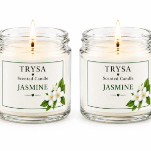 Premium Scented Jasmine Jar Candle| Luxury Candle| Hand Crafted| Natural Soy Wax| Yoga & Meditation Candles| Non Toxic| Smokeless | Romantic Decoration for Diwali, Anniversary, Birthday & Valentine's Day | Gift for Her, Him, Girlfriend & Boyfriend | Trysa candle pack of 2